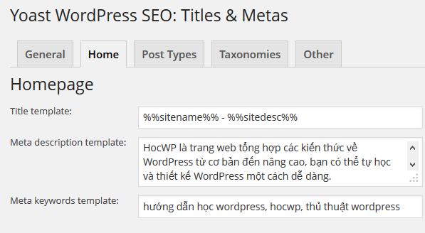 Cài đặt SEO cho trang chủ WordPress
