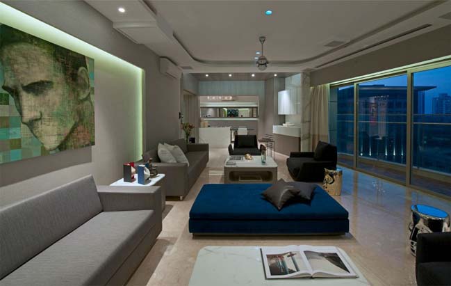 Thiết kế căn hộ chung cư với màu xám và xanh