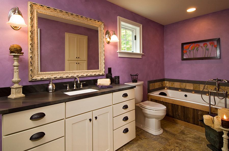 Màu tím mang lại vẻ đẹp kỳ diệu cho không gian phòng tắm.